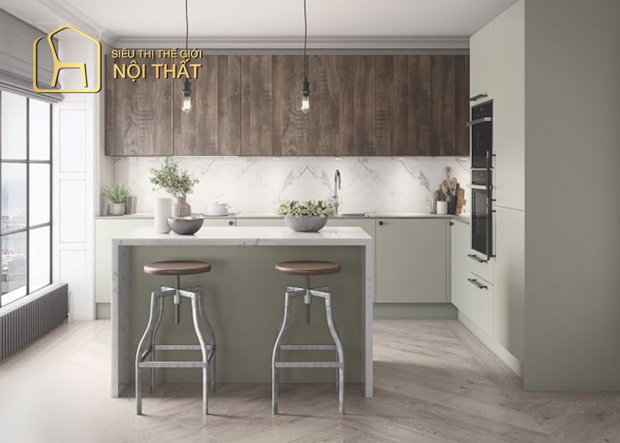 Mẫu nhà bếp hiện đại cho không gian chung cư diện tích nhỏ với bàn đảo