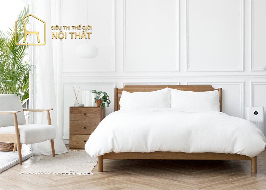 Mẫu thiết kế nội thất phòng ngủ tối giản gam màu trắng