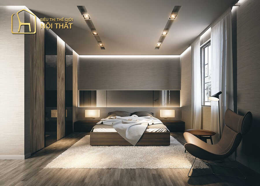 Nội thất phòng ngủ nhập khẩu với combo giường tủ có sự kết hợp hài hòa giữa màu vàng nâu hiện đại