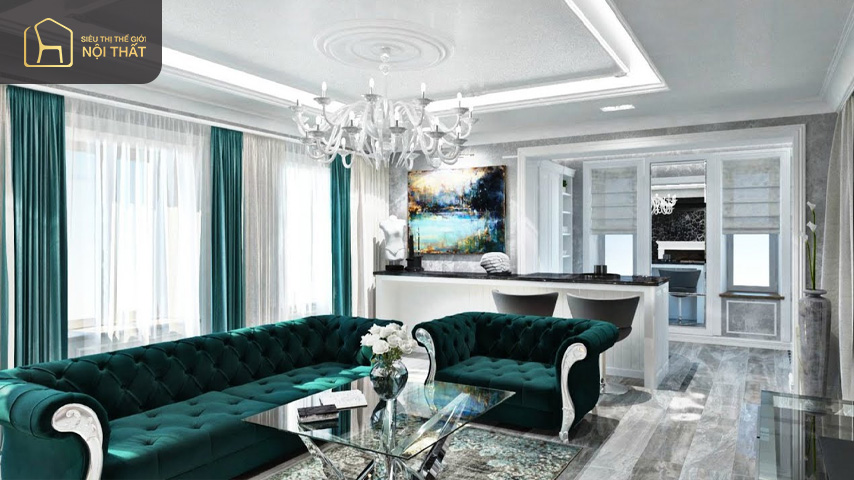 Thiết kế phòng khách tân cổ điển nhà ống mang đến giá trị thẩm mỹ cao tạo sự ấn tượng và sang trọng cho căn phòng khách
