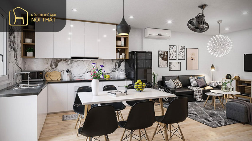 Mẫu thiết kế phòng bếp 40m2 hiện đại