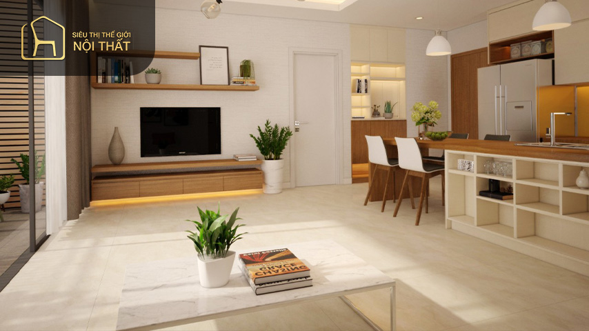 Không gian nội thất của chung cư 100m2 2 phòng ngủ thường dành cho những cặp vợ chồng mới cưới hoặc gia đình có con nhỏ