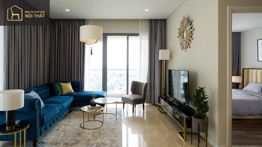 Sử dụng bề mặt kính gương trong thiết kế nội thất căn hộ chung cư 45m2 là lựa chọn lý tưởng tạo cảm giác diện tích căn phòng được nới rộng