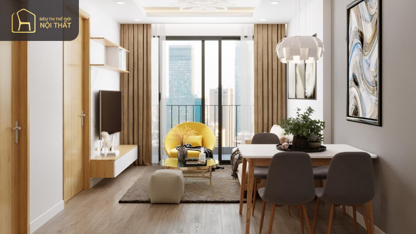Thiết kế nội thất chung cư 45m2 tích hợp nhiều không gian sẽ làm diện tích căn phòng trở nên rộng hơn