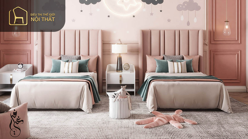 Khi thiết kế phòng ngủ nhỏ 2 giường cho hai chị em cần đảm bảo công bằng để các bé không cảm thấy tủi thân