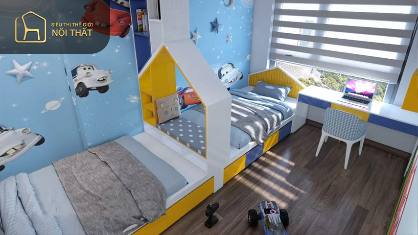 Sắp xếp hai giường thẳng hàng giúp tận dụng tối đa diện tích