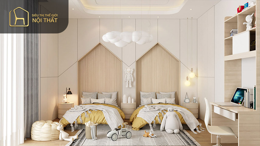 Khi thiết kế phòng ngủ nhỏ 2 giường cần chọn nội thất phù hợp với lứa tuổi của trẻ