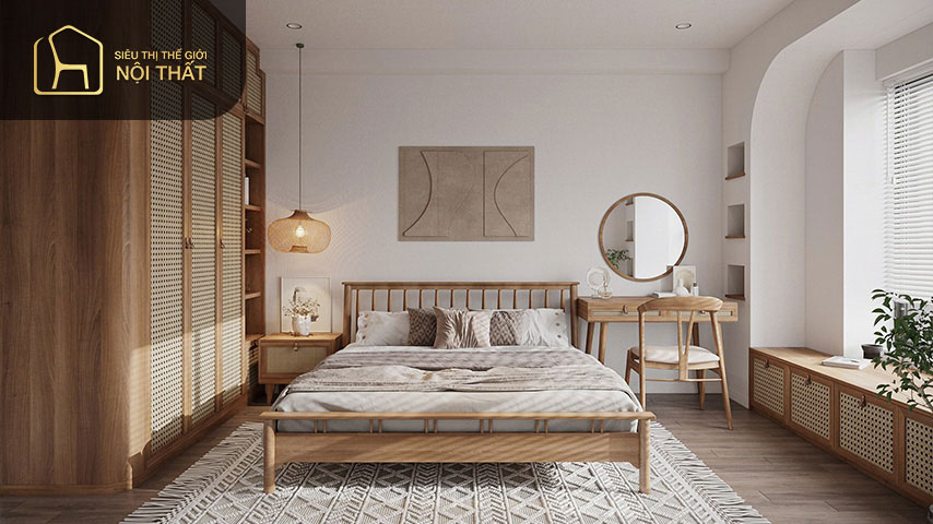 Thiết kế phòng ngủ đẹp cho vợ chồng theo phong cách rustic đem đến sự hài hòa thoải mái