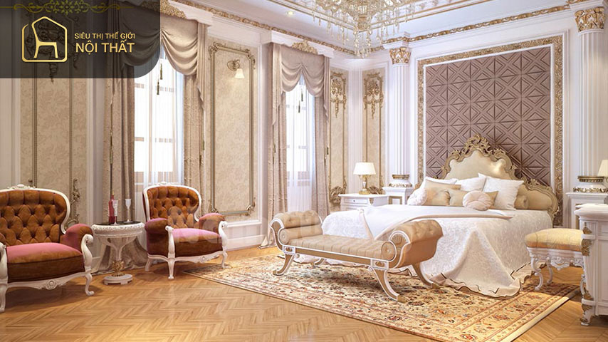 Trang trí phòng ngủ vợ chồng theo phong cách cổ điển tạo sự trầm ấm quý phái