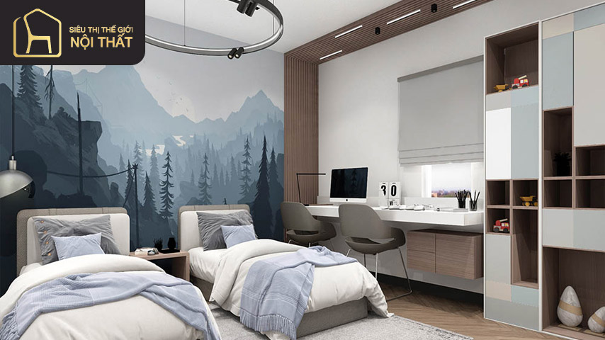 Đặt bàn làm việc ở góc phòng ngủ giúp bạn sắp xếp mọi vật dụng trong phòng ngủ một cách dễ dàng, khoa học giúp tiết kiệm diện tích tối đa