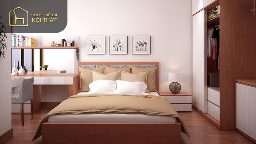 Phòng ngủ 15m2 bài trí đơn giản để tạo cảm giác ấm cúng