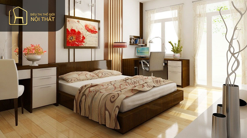 Phòng ngủ 16m2 với đồ nội thất thông minh để tạo sự rộng rãi
