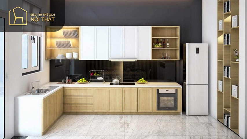 Thiết kế nhà bếp cấp 4 với kệ thông minh vừa tiết kiệm vừa tiện nghi