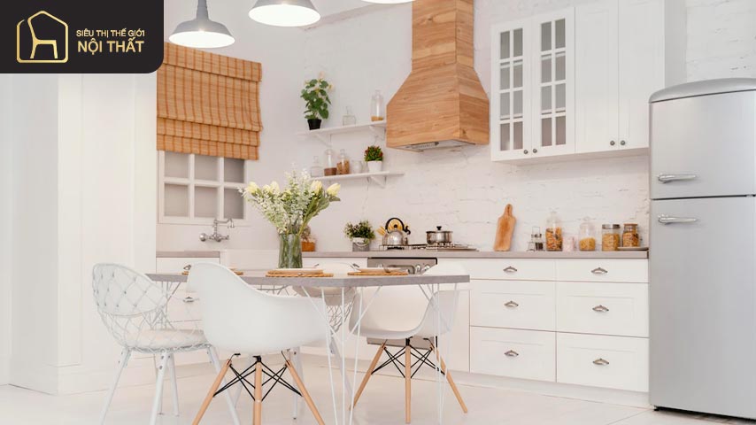 Màu sắc của không gian vừa mang lại tính thẩm mỹ cao còn phù hợp phong thủy nhà bếp 