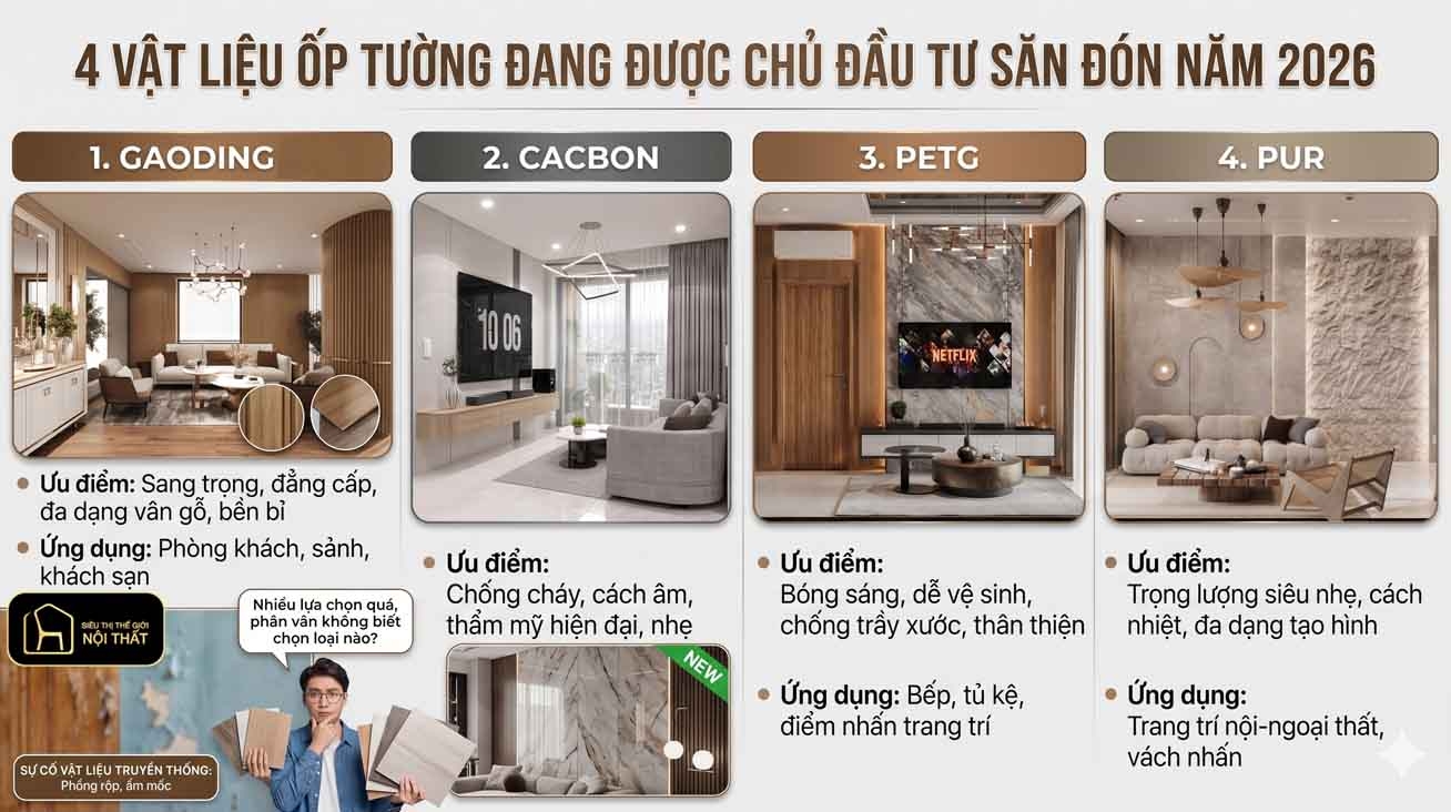 4 vật liệu ốp tường đang được chủ đầu tư săn đón năm 2026
