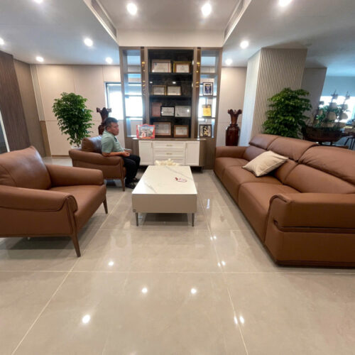Bộ sofa da bò và bàn trà
